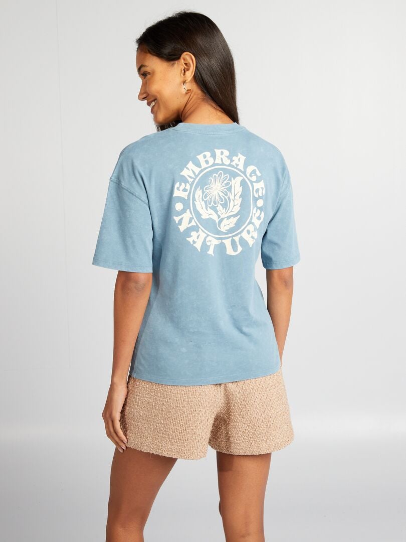Losvallend T-shirt met vervaagd effect - BLAUW