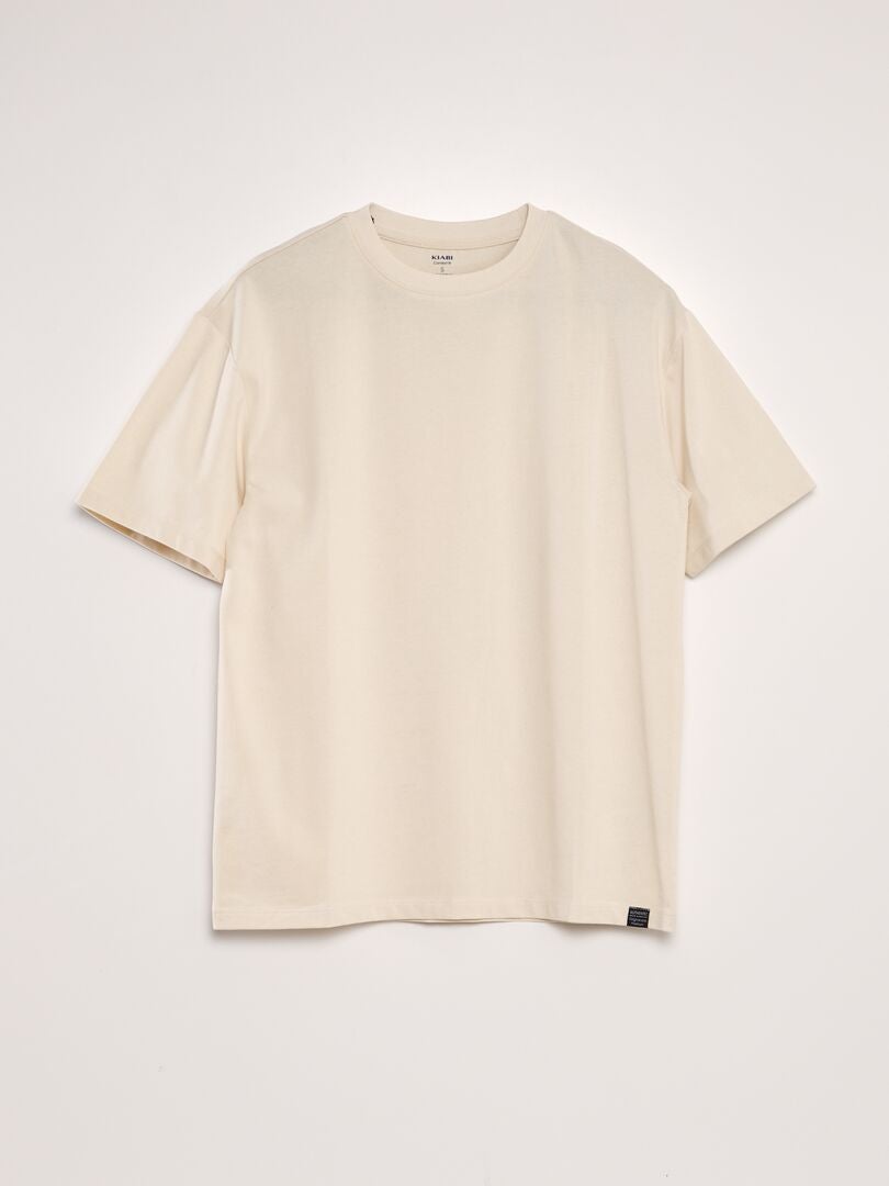 Effen katoenen T-shirt - BEIGE