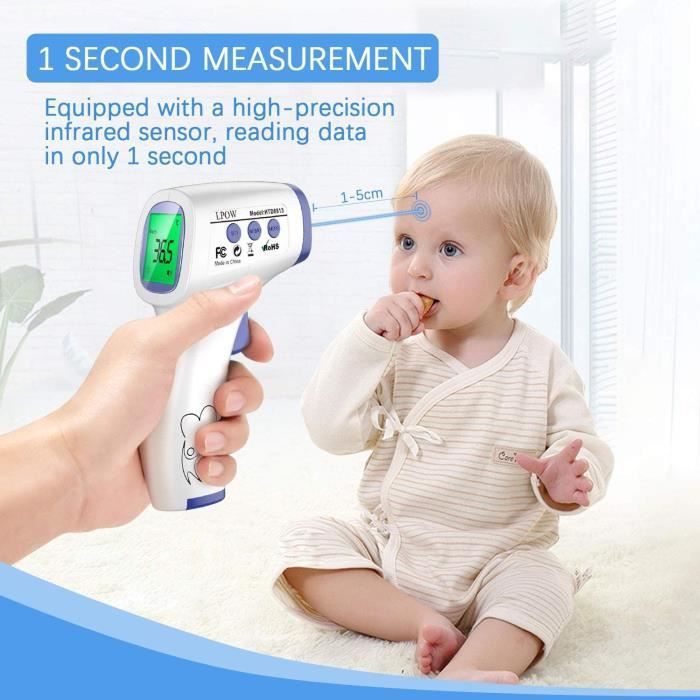 Termómetro de frente, termómetro sin contacto, termómetro médico infrarrojo, pantalla LCD, función de memoria, termómetro para niños