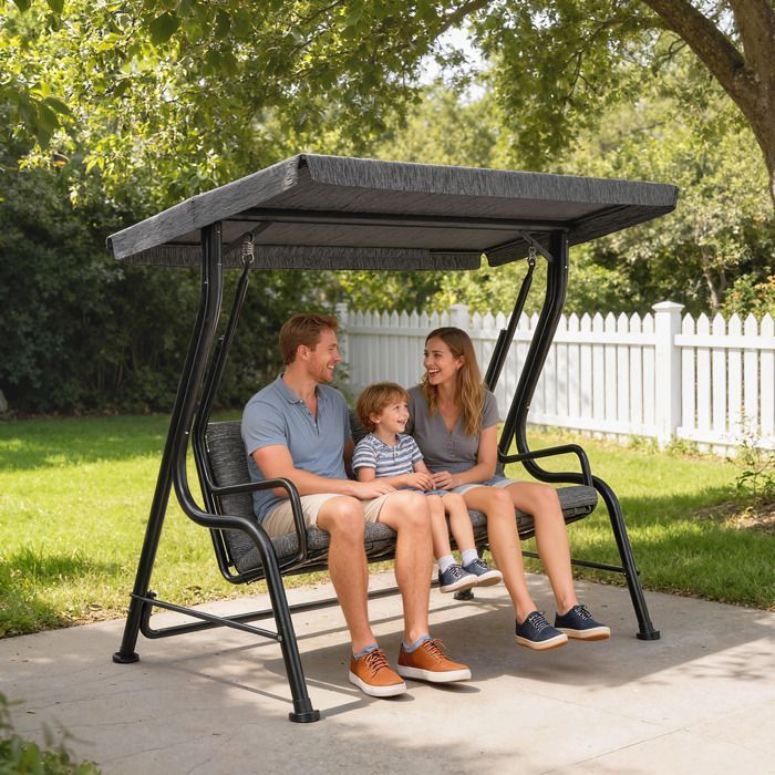 Altalena da giardino - Outsunny - 3 posti, comfort extra, tettuccio reclinabile, cuscini - acciaio - grigio/nero