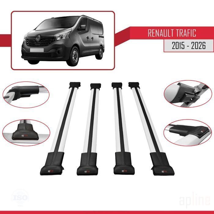 Compatible with Renault Trafic 3 (X82) 2015-2026 FLY Model Roof Bars Railing Car Luggage Rack Grey Aluminium 4 Bars