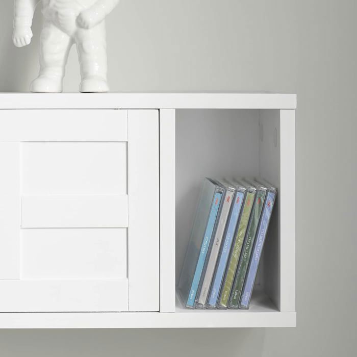 SoBuy Étagère Murale Meuble d’Entrée avec 2 Portes Coulissantes et 1 Compartiment 75x20x23 cm Blanc