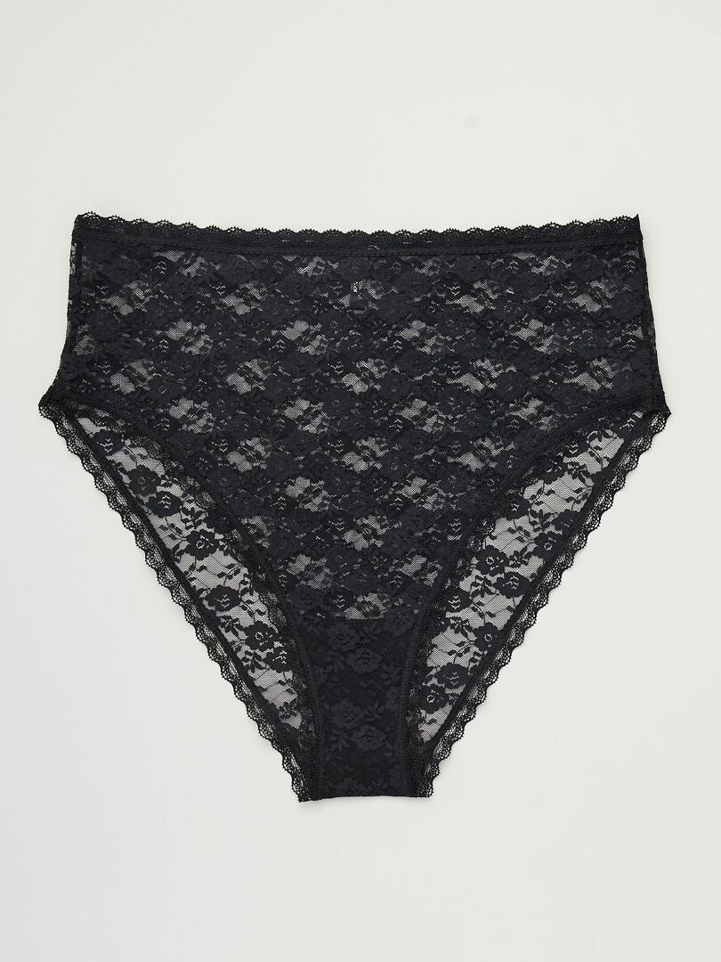 Set van 2 kanten slipjes met hoge taille - zwart