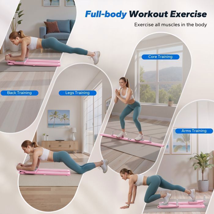 MERACH - Pedana Pilates pieghevole multifunzionale, con bande elastiche, per allenamento Pilates e rafforzamento del core, colore rosa.
