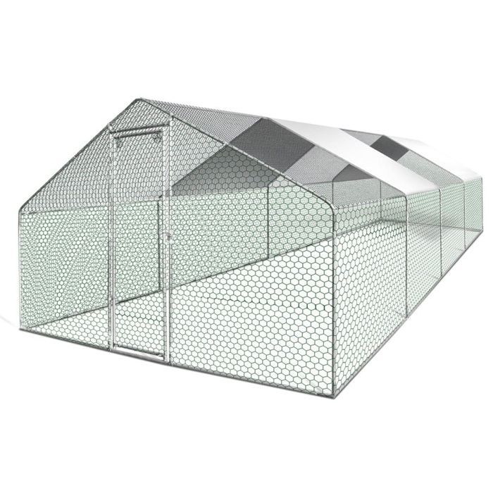 Hühnerstall/Voliere 24 m² – L 800 x B 300 x H 200 mm – verzinkter Stahl + wasserdichte, UV-beständige Abdeckung, Tür mit Schnappverschluss