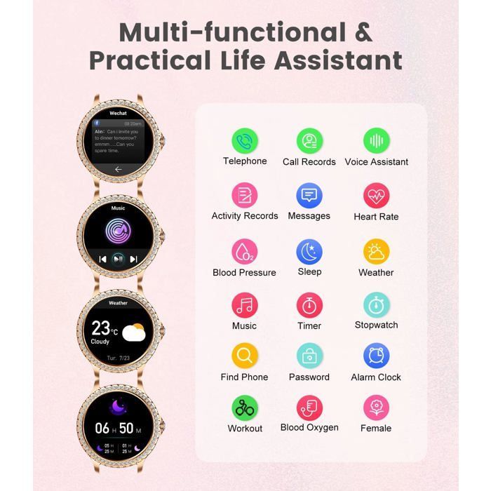 Bluetooth-Smartwatch für Damen mit Anruffunktion für Android und iOS, Sport- und Fitness-Tracker, 1,32-Zoll-HD-Display, Herzfrequenzmesser