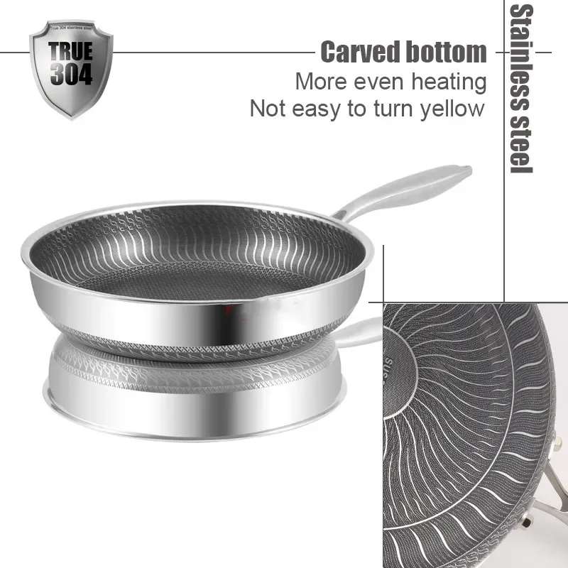 Wok en acier inoxydable 316, poêle à frire alvéolée, poêle à steak à fond plat antiadhésive, compatible avec les plaques à induction, ustensiles de cuisine universels