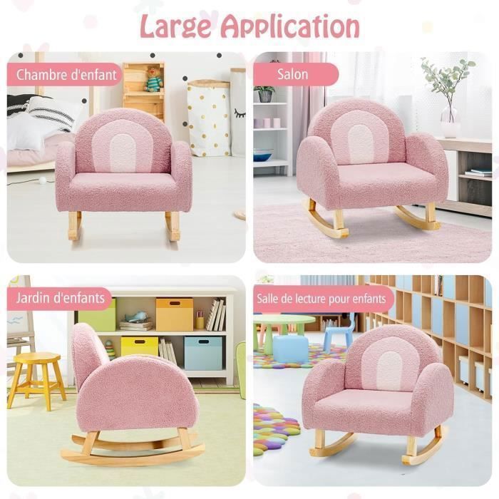 GOPLUS Fauteuil à Bascule pour Enfants avec Pieds en Bois&Coussinets Antidérapants,avec Accoudoirs en Velours,Rose