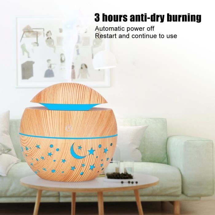 Humidificador de aire, difusor de niebla, difusor de niebla de 130 ml con acabado de madera dorada para oficina y dormitorio.