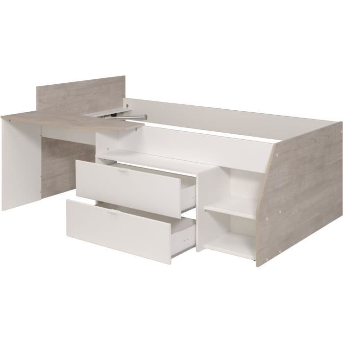 Cama infantil combinada contemporánea PARISOT KIM - gris loft y blanco - 90 x 190 o 200 cm