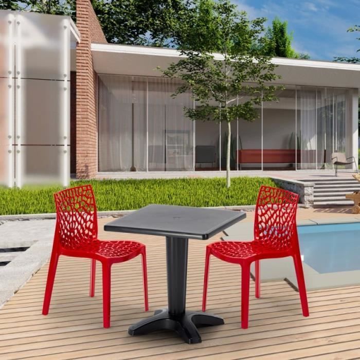 Table Carrée Noire 70x70cm Avec 2 Chaises Colorées Grand Soleil Set Bar Café Gruvyer Aia - Marron