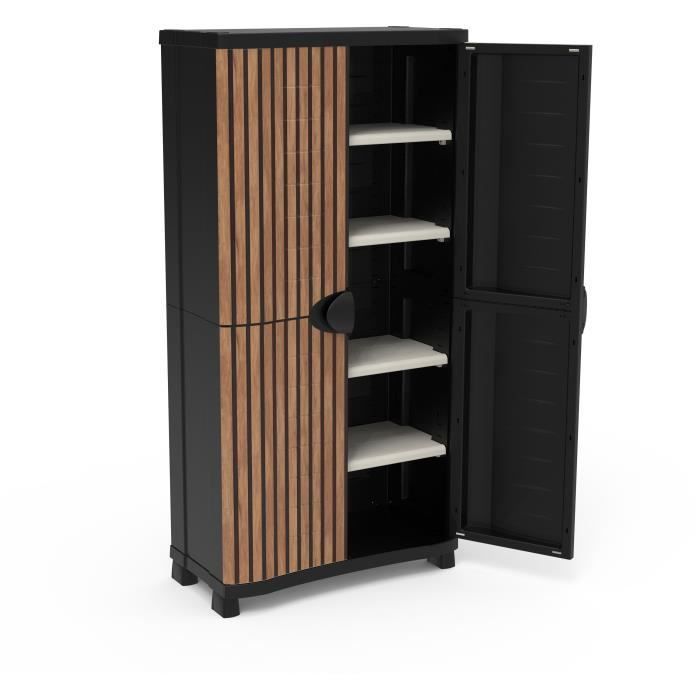 Armoire - PLASTIKEN - Space-saver - 90 cm - 4 étagères - Noir/bois