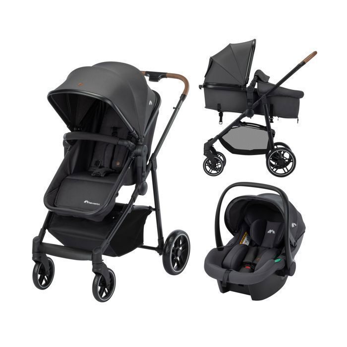BEBECONFORT HAZE TRIO LUX Passeggino 3 in 1, navicella + seggiolino auto i-Size + parapioggia + borsa fasciatoio, 0-22 kg, grafite minerale