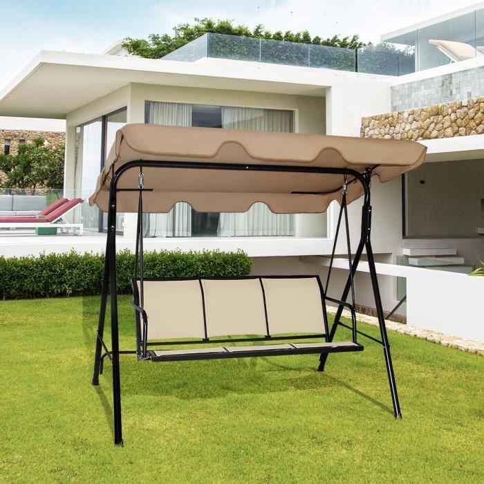 DREAMADE 3-zits stalen tuinschommel met verstelbare luifel voor tuin/balkon/terras, buitenschommel met een draagvermogen van 250 kg.