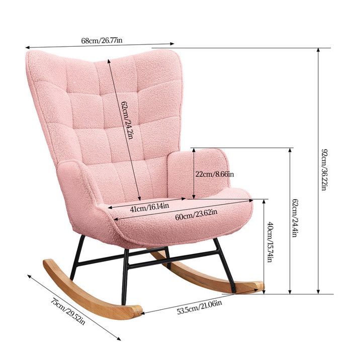 Fauteuil à bascule, rocking chair, fauteuil allaitement, chaise a bascule en polaire Teddy, chambre à coucher, salon - rose