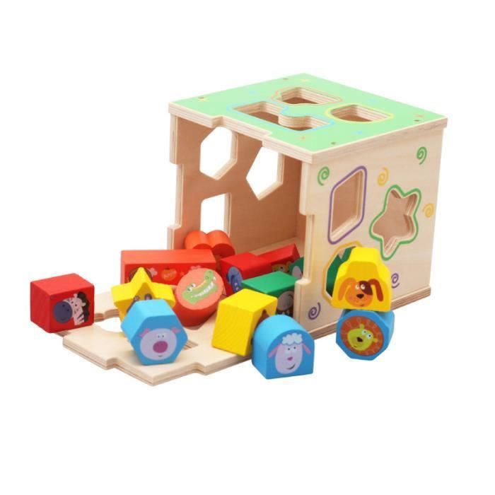 Wooden Activity Cube Game, Shape Sorter Preschool Educational Toy Color Recognition Intelligence Toys for Children 1-2-3 Years Old