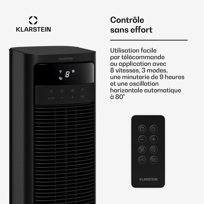 Ventilador inteligente Klarstein Mistral - 365 m³/h - 35 m² - 4 L - 3 modos - 36 W - Negro