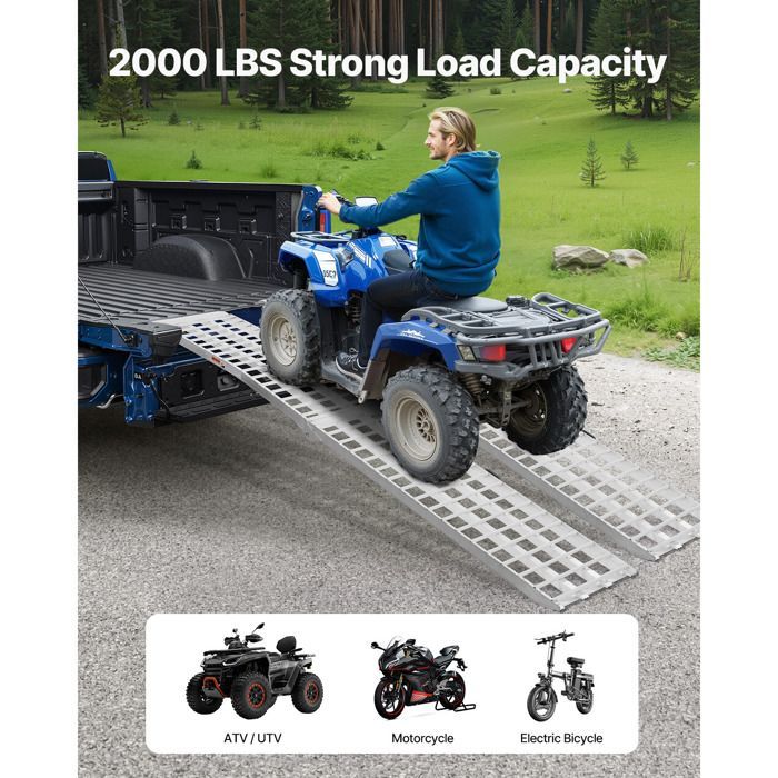 Rampas de aluminio Duoku - Capacidad de 907 kg - 2 piezas - Alta resistencia - Rampas universales estables con asas para ATV, UTV y motocicletas