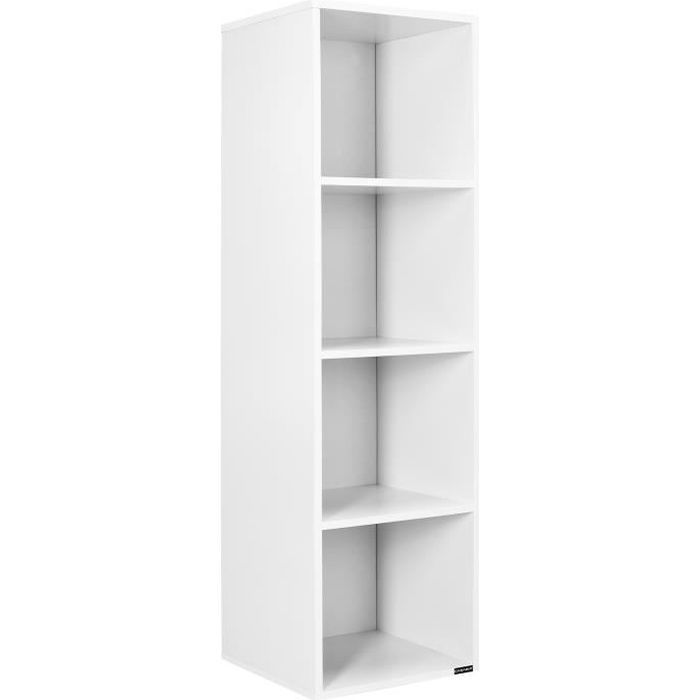 Étagère Bibliothèque blanc 106 x 30 x 30 cm Meuble de rangement intérieur 4 compartiments