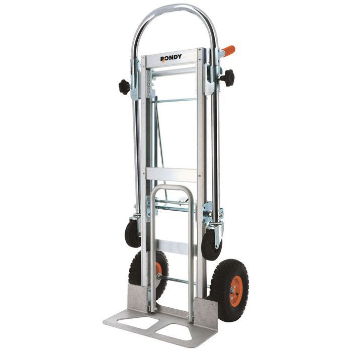 Carretilla de mano de aluminio 3 en 1 - carga máxima 250 kg - 2 ruedas giratorias - 2 ruedas inflables - Plataforma 45,5 x 18 cm