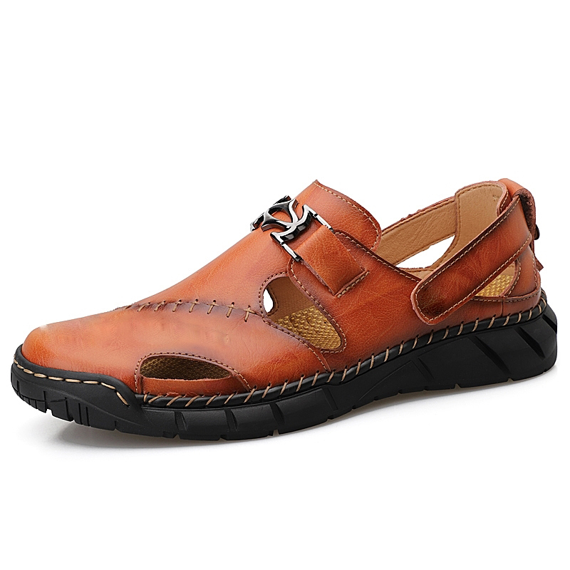 Sandales d'été pour hommes en cuir véritable, respirantes, style plage, pantoufles souples, sandales romaines classiques, grandes tailles 38 à 50.