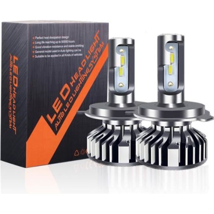2 bombillas LED H4 de 10000 lúmenes para faros de coche y moto, bombillas de repuesto para lámparas halógenas y kits de xenón, 12 V