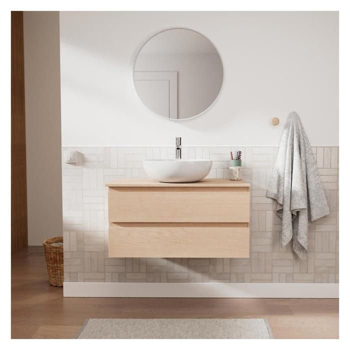 Conjunto de lavatório individual SORRENTO de 80 cm + lavatório + torneira + espelho