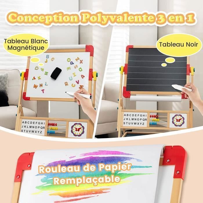 GOPLUS Caballete infantil 3 en 1 de doble cara con pizarra magnética giratoria (negra/blanca) y rollo de papel - Accesorios completos