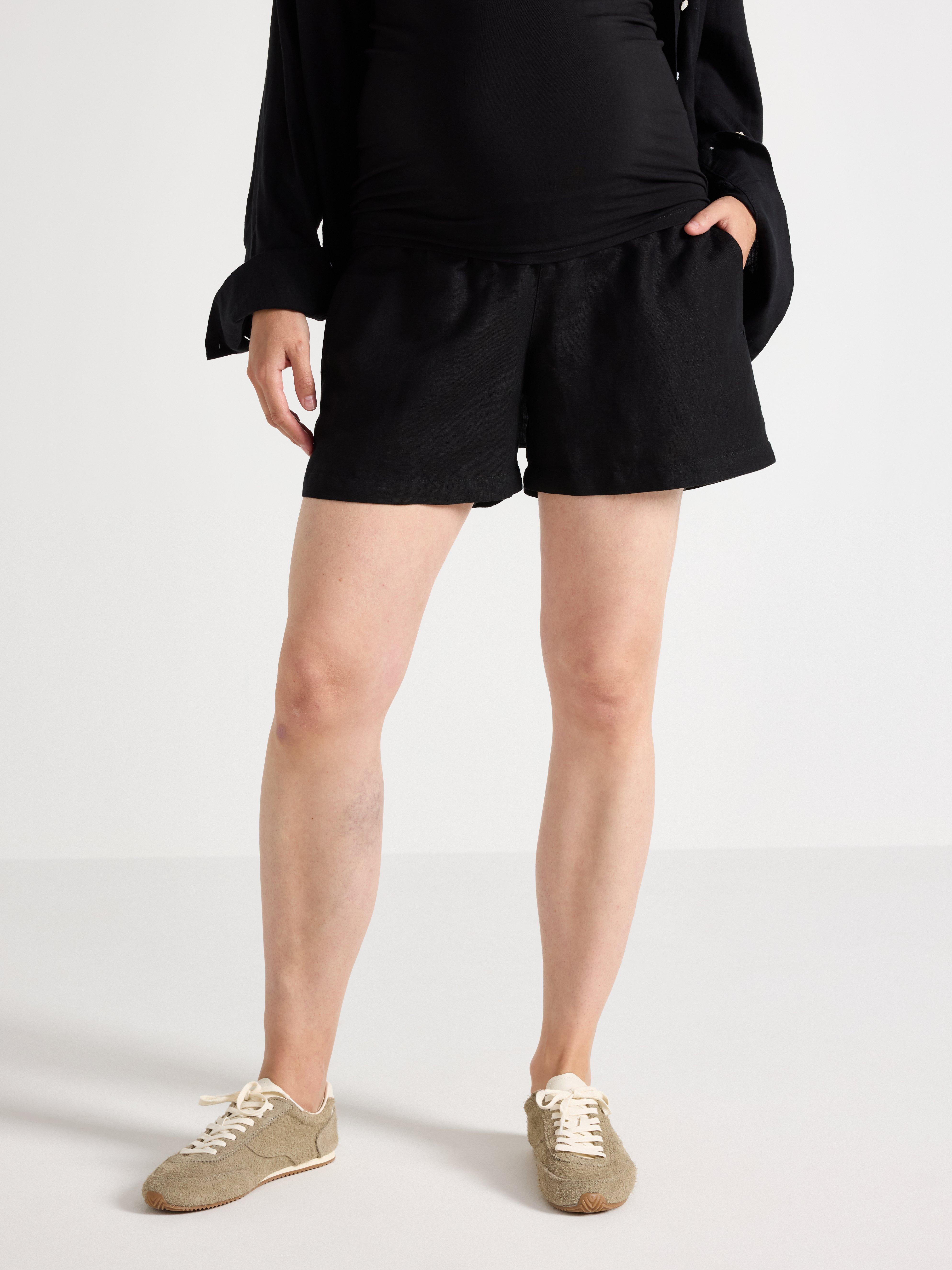 Pantalones cortos MOM de mezcla de lino negro
