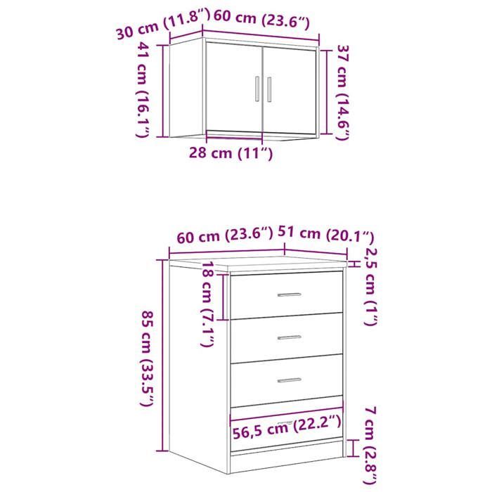 vidaXL Armoires de garage 2 pcs noir bois d'ingénierie 3328333