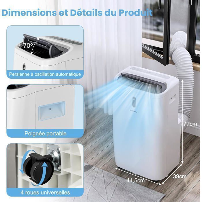 Aire acondicionado portátil 5 en 1 (refrigeración/calefacción) - 16000 BTU 4.7 kW R290 COSTWAY - Controlado por aplicación - Deshumidificador - Temporizador de 24 horas - Pantalla LED