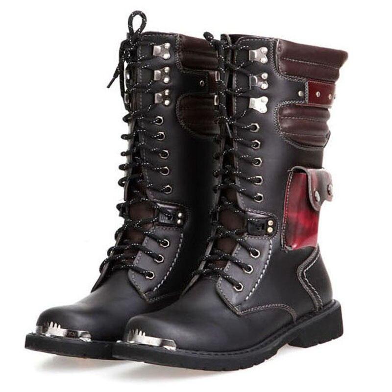 Buty męskie zimowe, męskie Martiny, podwyższone buty wojskowe, brytyjskie retro, długie skórzane buty, męskie buty motocyklowe z wysoką cholewką