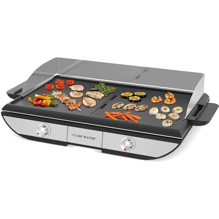 Elektrische bakplaat/grill - RIVIERA&BAR - Zwart en roestvrij staal - 2300 Watt - Anti-aanbakplaten
