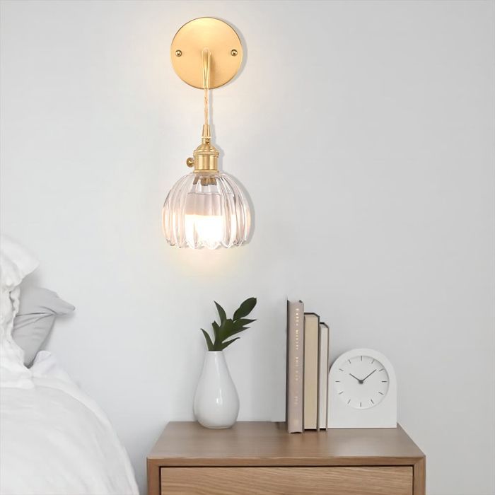 DLGLOLIN Applique Murale en Verre Transparent Vintage avec Fil, Lampe Murale Forme de Fleur Tulipe E27 Luminaire pour Chambre Salon
