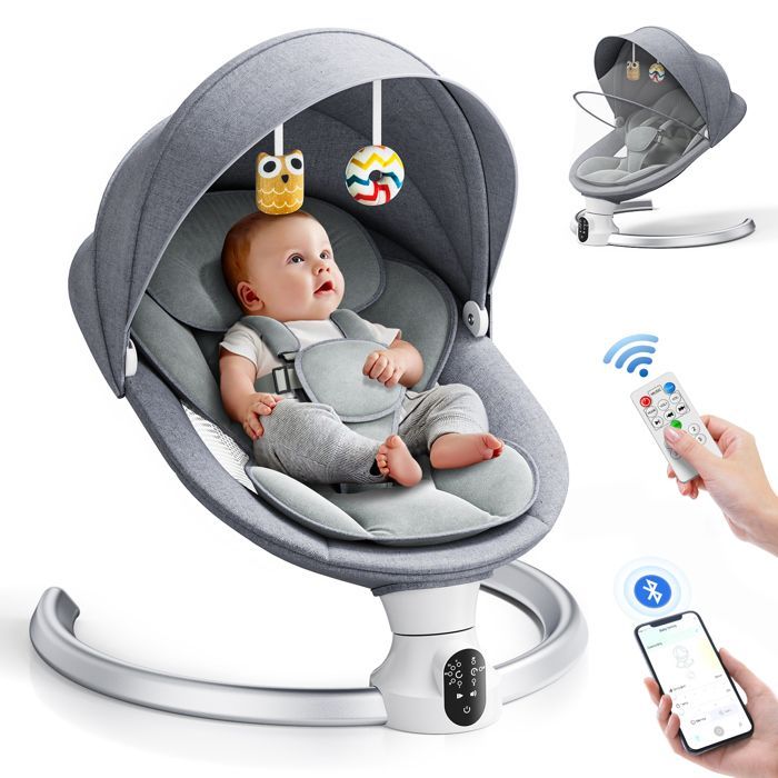 Sdraietta elettrica per neonati TTLIFE, controllabile tramite app e telecomando, adatta dalla nascita fino a 9 kg, con 5 livelli di vibrazione e timer.
