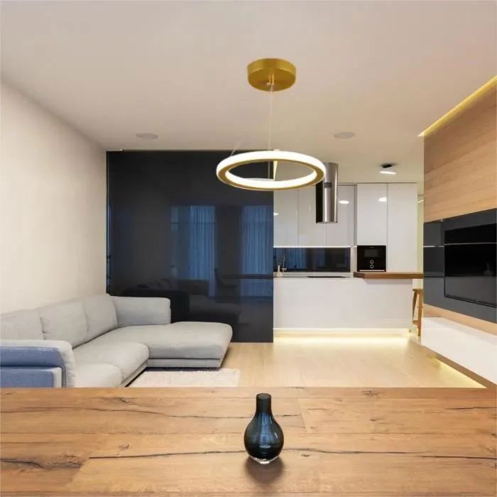 Lámpara colgante de techo WOTTES - Diseño moderno, forma redonda - LED regulable - Dorado, Ø20cm para dormitorio