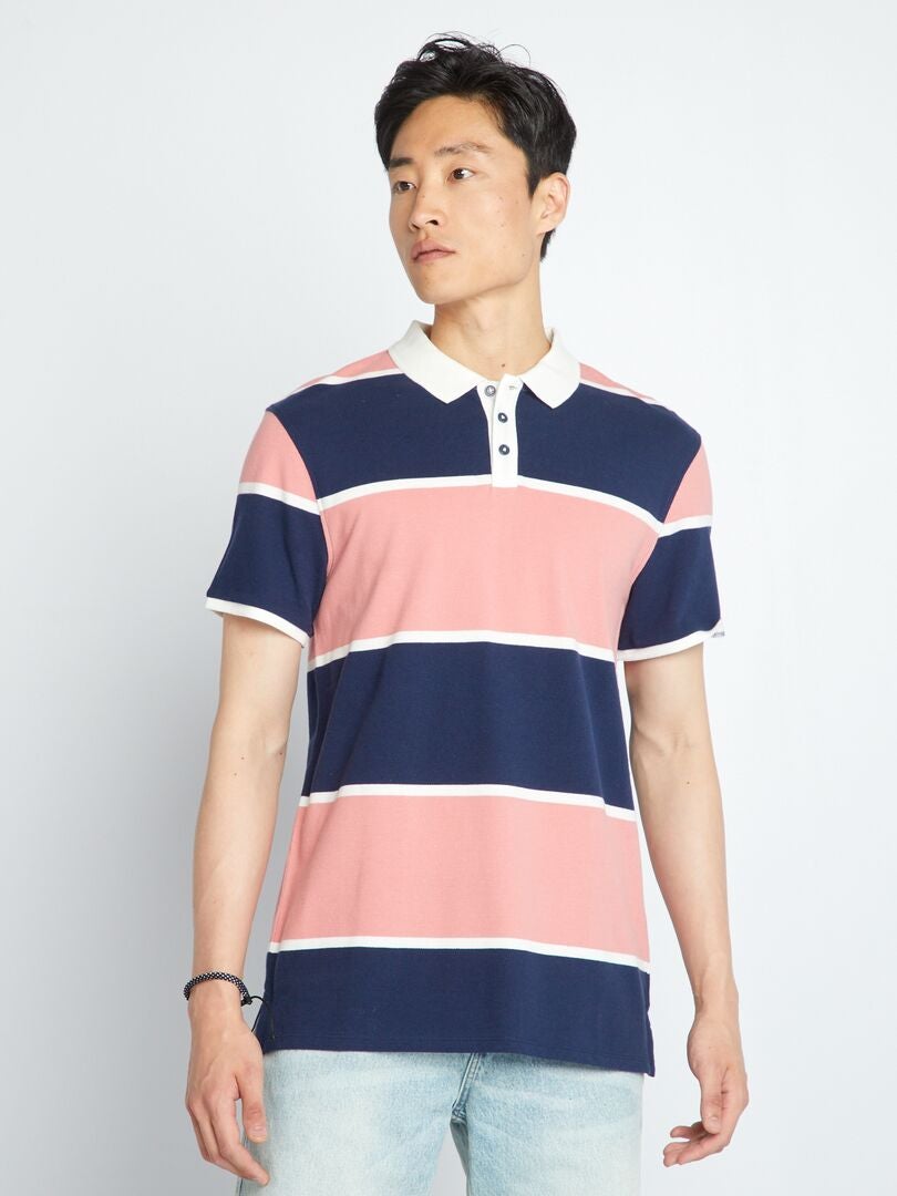 Polo de piqué de algodón a rayas - ROSA