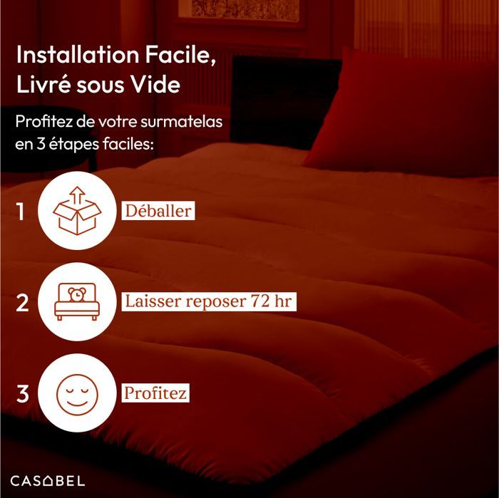 CASABEL Surmatelas Enveloppant 160 x 200 cm en Microfibre Respirante avec Liseré Gris – Ultra Moelleux, Anti-Acariens – 2 Places