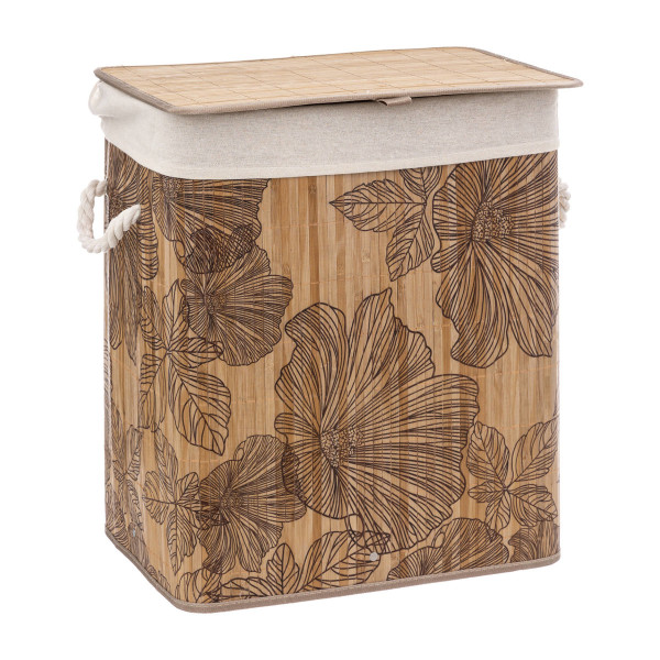 Kosz na pranie BAMBOO z motywem kwiatów, 60 l