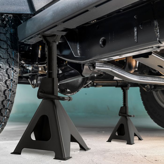 Soportes de eje con trinquete GYMAX, soportes de eje para automóviles de 6 toneladas, altura máxima 585 mm, altura mínima 360 mm.
