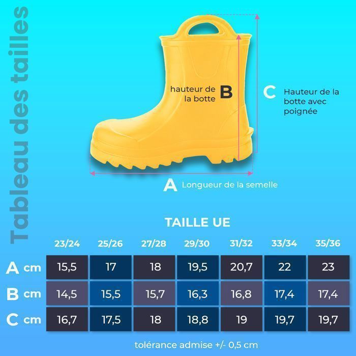 Bottes de Pluie Enfants 3Kamido GoSplash - Bottes de pluie - en matériau EVA légère pour garçons et filles - Bleu Clair