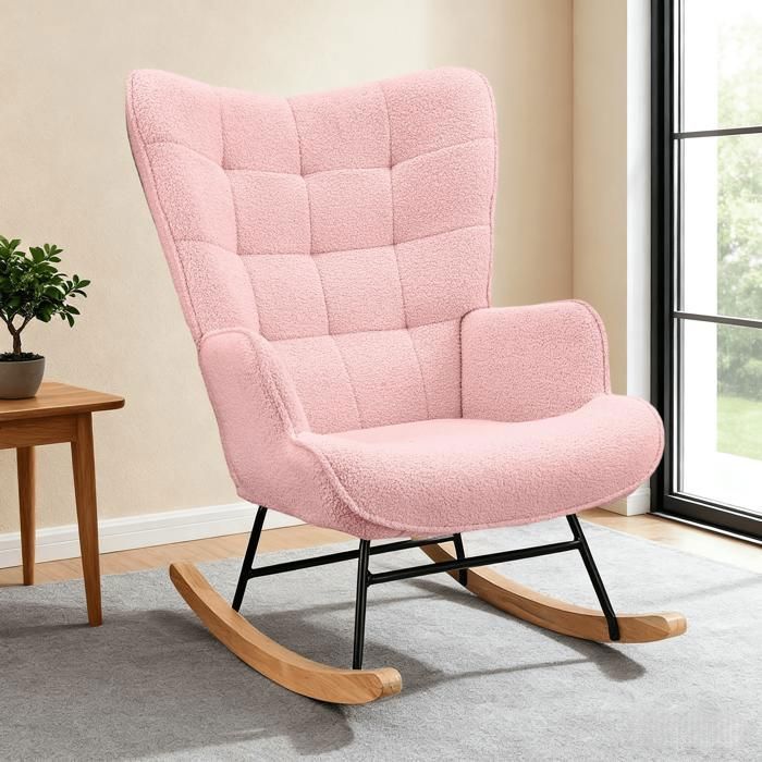 Mecedora - COMANLAI - Relajante - Madera maciza - Rosa - 1 asiento