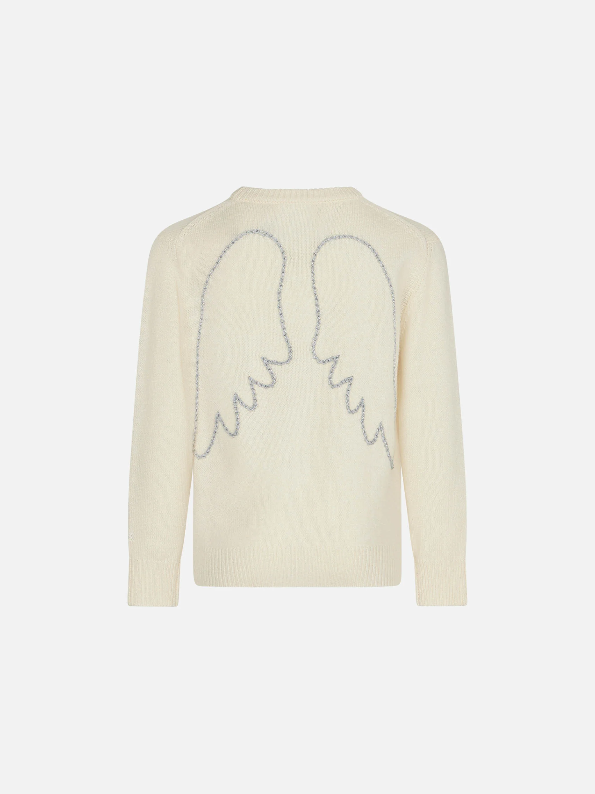 Weißer Mädchenpullover mit Engelsflügelstickerei