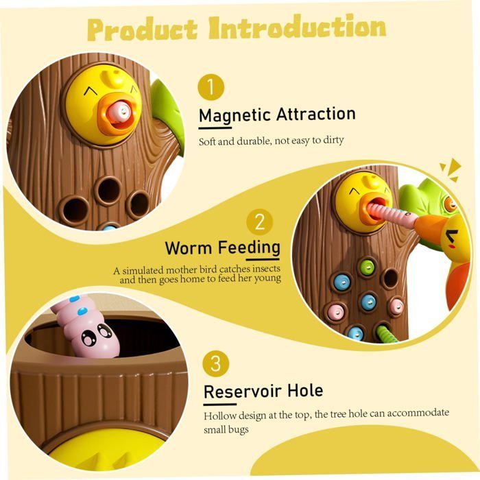 Jeu Magnétique Oiseau & Ver de Terre Montessori - Jouet Éducatif Motricité Fine Enfant 2 Ans, Cadeau Fille Garçon