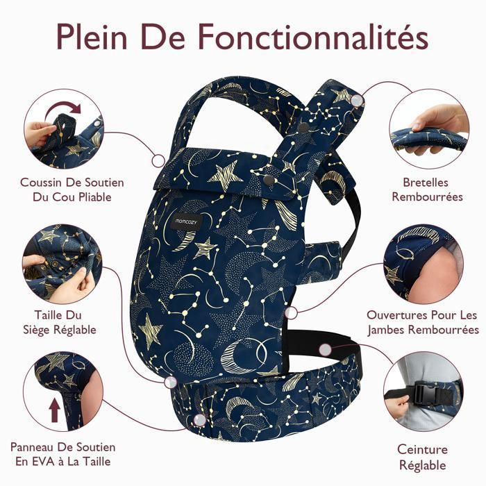 Momcozy-kantoreppu, ergonominen kantoreppu, sopii vauvoille 3,2–20 kg, tähtitaivas