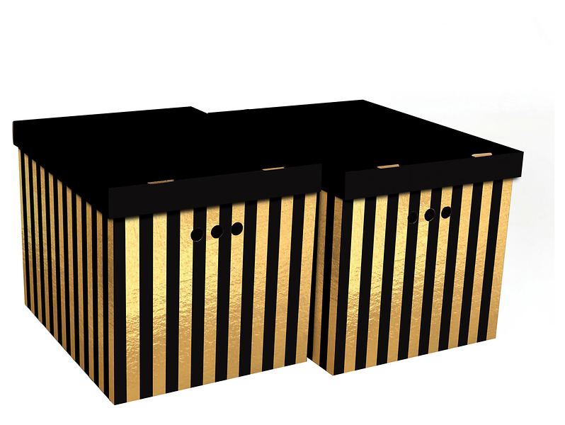 Komplet pudeł kartonowych XL Paski 32x42 cm 2 szt. czarnych