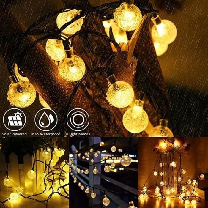 Guirnalda de luces exteriores AMOUNE de 7 m (23 pies) - Alimentación solar - 50 LED - Bolas de cristal - Resistencia al agua IP65