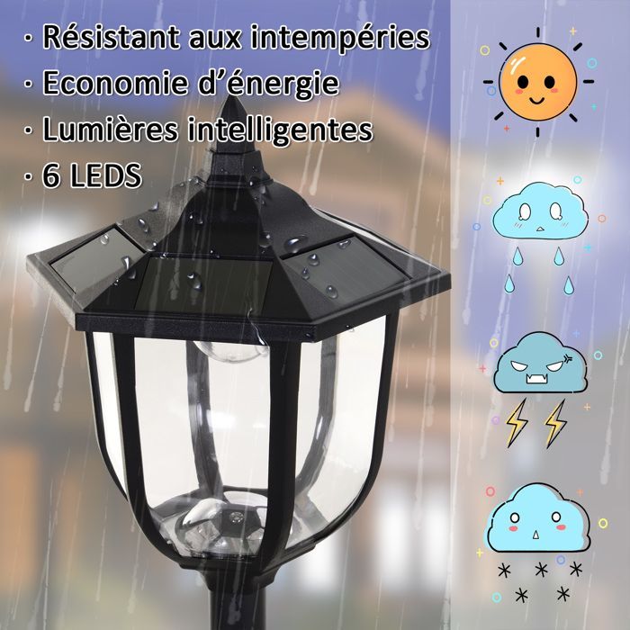 Juego de 2 lámparas solares de pie para exteriores, estilo clásico de farol LED, 60 lúmenes máx., color negro.