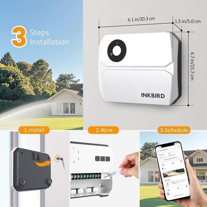 Controlador de riego WiFi de 4 vías INKBIRD IIC-400, temporizador de riego inteligente con control automático mediante aplicación.
