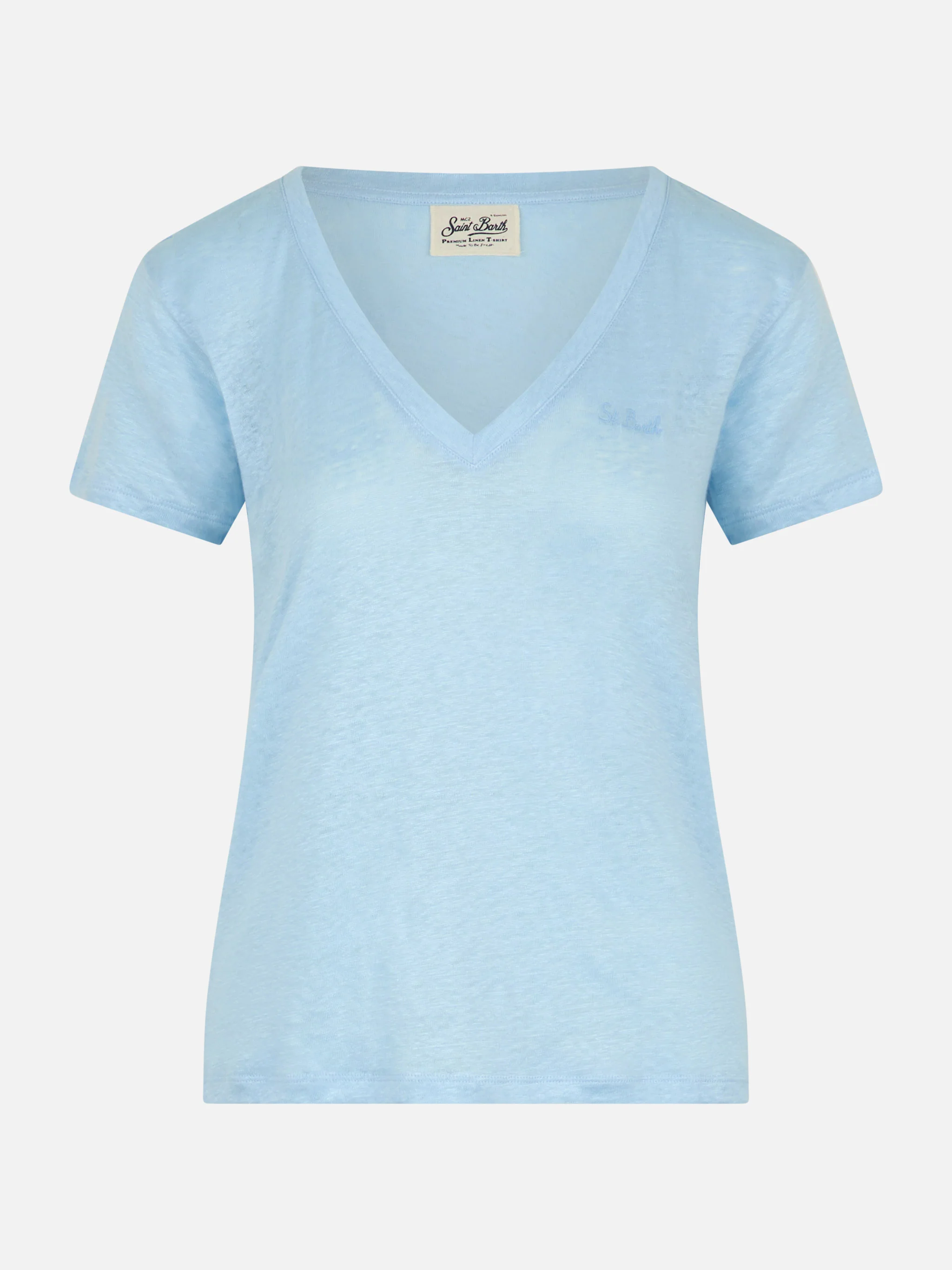 Eloise lichtblauw T-shirt met V-hals van linnenjersey